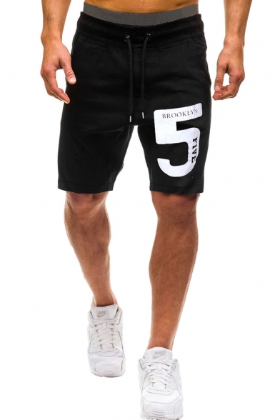Summer Trendy Letter 5 Printed Drawstring Waist Men's Casual Relaxed Sports Sweat Shorts