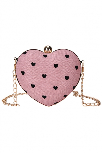 Women's Fashion Heart Shape Floral Printed Mini Corduroy Crossbody Bag with Chain Strap 12*12*3 CM
