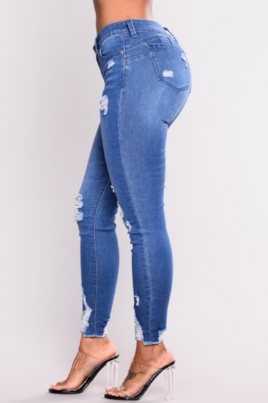 dark blue high waisted ripped jeans
