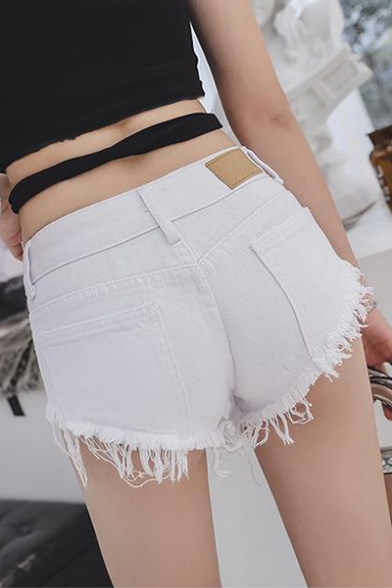 Womens Sexy Night Club Low Rise Studded Embellished Frayed Hem Hot Pants Denim Shorts