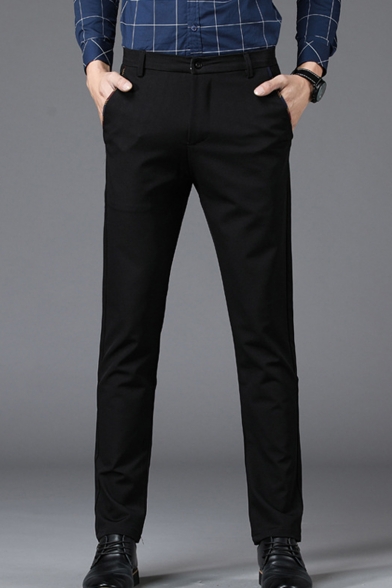 Basic Simple Plain Men's Comfortable Straight Fitted Tailored Suit Pants Business Dress Pant
