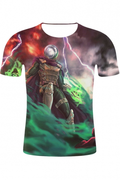 Cool 3D Lightning Comic Figure Print Round Neck Short Sleeve T-Shirt