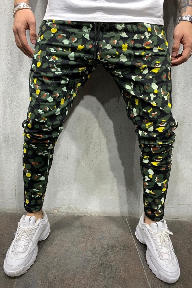 Cool Fashion Camouflage Printed Drawstring Waist Men's Slim-fit Pencil Pants