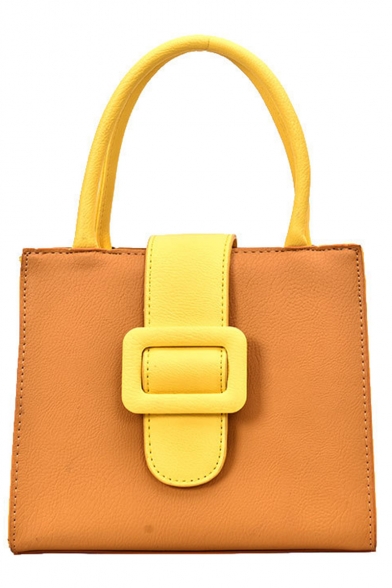 Designer Fashion Color Block Belt Buckle PU Leather Satchel Handbag 21*17*12 CM