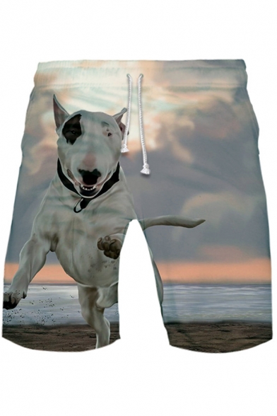 Funny 3D Cute Cat and Dog Pattern Drawstring Waist Loose Casual Sport Beach Shorts