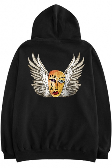 Guys Cool Wing Face Printed Loose Fitted Hoodie