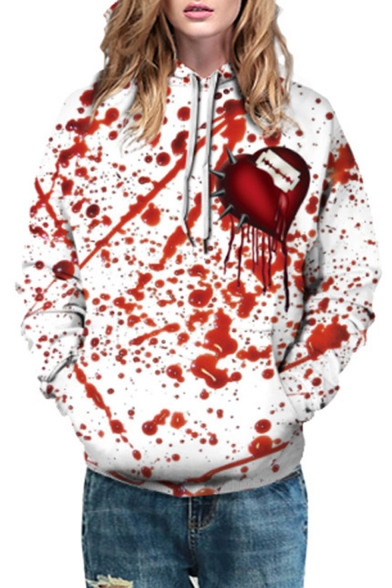 Halloween Fashion 3D Blood Hamburger Pattern Long Sleeve Unisex Pullover Hoodie