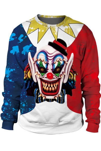 Halloween Party Funny Clown 3D Printed Round Neck Long Sleeve Pullover Sweatshirt