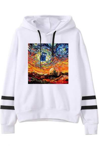 Hot Fashion Galaxy Oil Painting Striped Long Sleeve Loose Fitted Hoodie