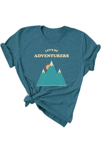 LET'S BE ADVENTURERS Letter Mountain Print Short Sleeve Loose Tee