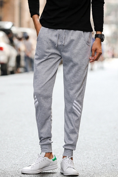 Men's Classic Fashion Three Bars Stripe Pattern Drawstring Waist Casual Joggers Sweatpants
