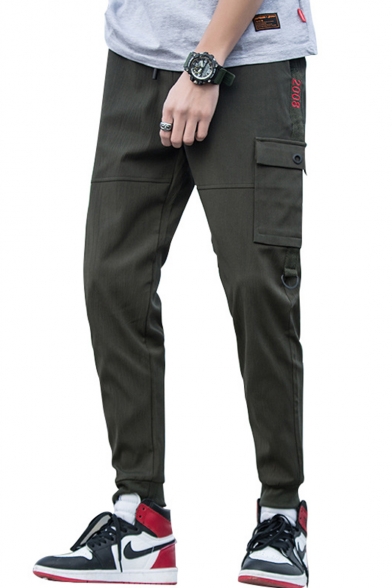 Men's Fashion Letter 2008 Pattern Flap Pocket Slim Fit Casual Cargo Pants