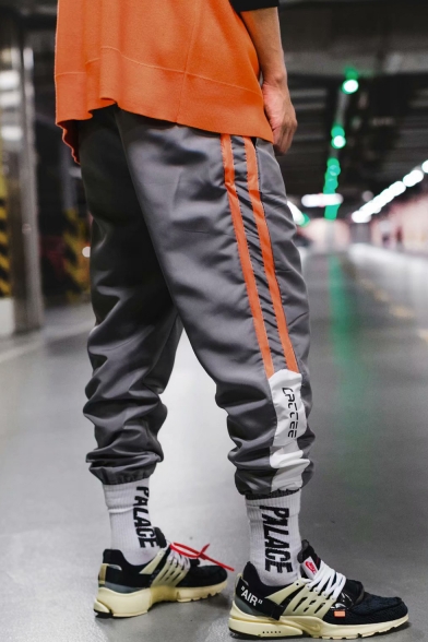 Men's Hip Pop Style Letter Printed Contrast Stripe Side Elastic Cuffs Fashion Casual Track Pants
