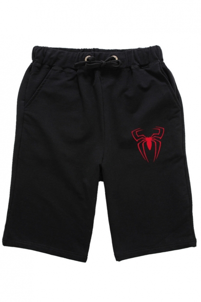 Men's Hot Fashion Popular Spider Printed Drawstring Waist Relaxed Sweat Shorts