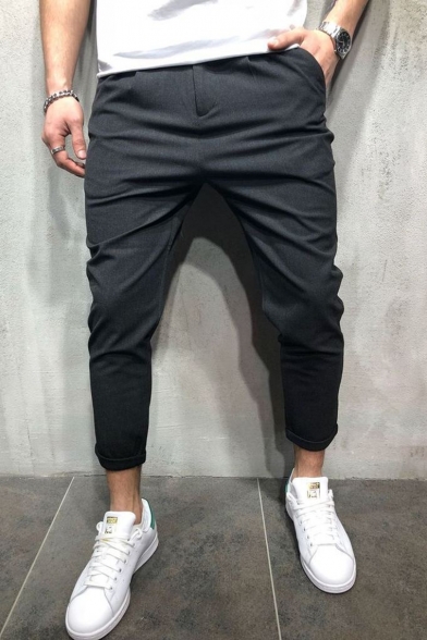Men's Hot Fashion Simple Solid Color Stretched Slim Fit Casual Pencil Pants