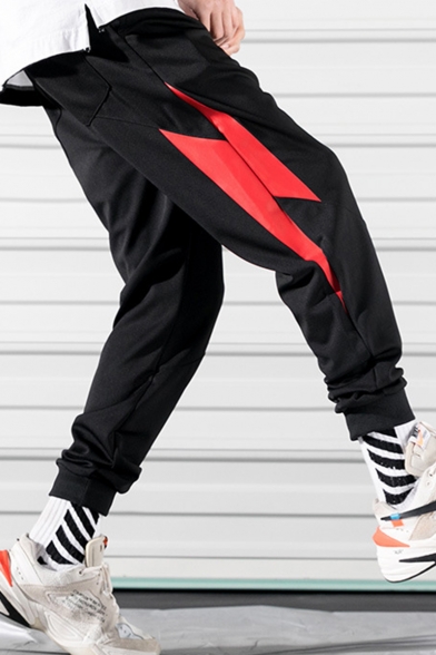 Men's New Fashion Colorblock Lighting Pattern Casual Relaxed Sweatpants