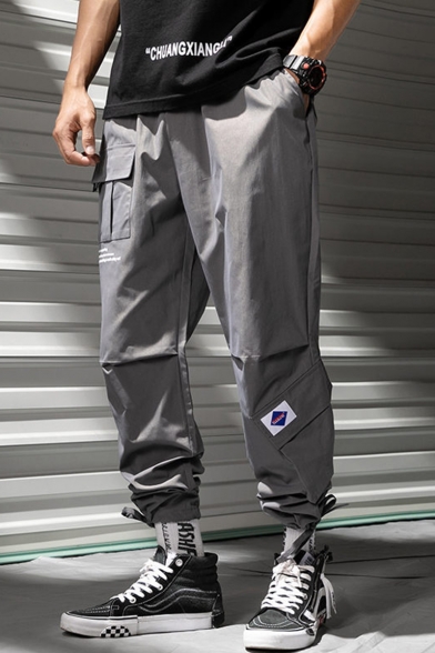 Men's New Fashion Logo Patchwork Multi-pocket Loose Fit Casual Drawstring Sports Cargo Pants