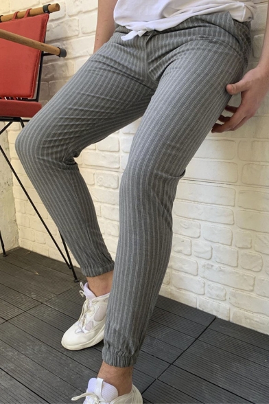 Men's New Stylish Pinstripe Pattern Casual Skinny Pencil Pants