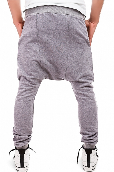 Men's Stylish Solid Color Zipper Embellishment Drop-Crotch Drawstring Waist Joggers Harem Pants