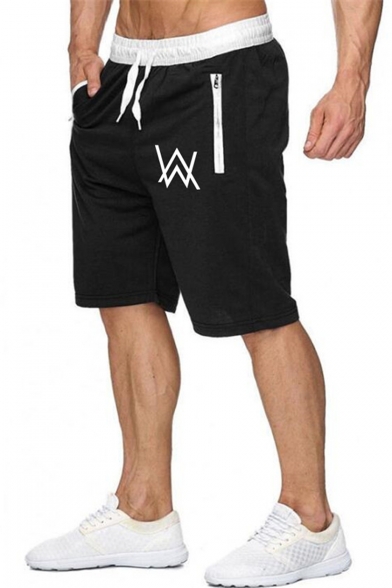 Men's Summer Fashion Letter W Logo Printed Zipped Pocket Drawstring Waist Casual Sports Sweat Shorts