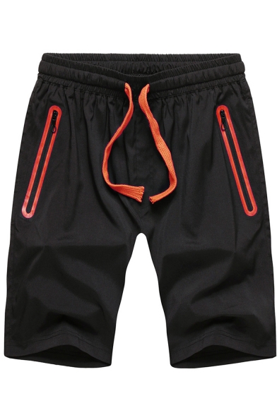 Men's Summer Trendy Contrast Zipped Pocket Drawstring Waist Relaxed Sports Active Shorts