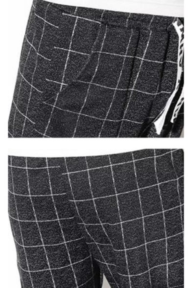 Men's Trendy Plaid Pattern Letter Drawstring Waist Dark Grey 