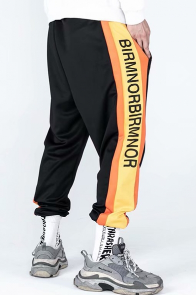 Men's Trendy Street Style Contrast Stripe Side Letter Printed Casual Loose Track Pants