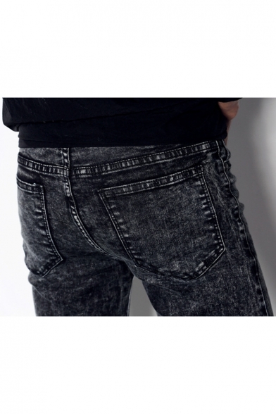 Men's Trendy Vintage Snow Washed Black Stretch Slim Fit Jeans