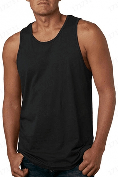 Mens Retro Washed Round Neck Sleeveless Loose Fit Tank Top