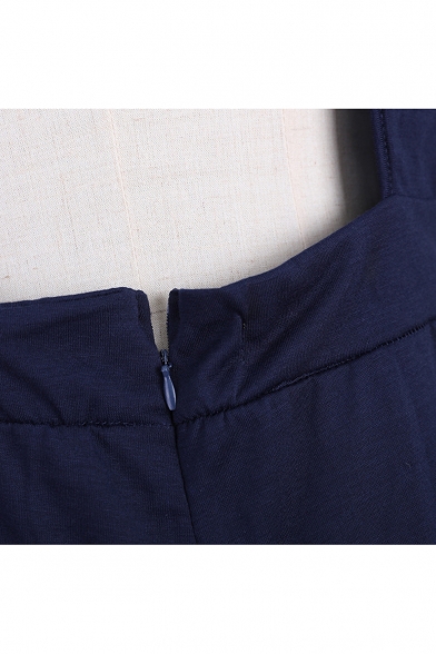 Navy Plunge V-Neck Cutout Gather Waist Split Extra Long Sleeve Wide Leg long Pants Jumpsuit for Womens
