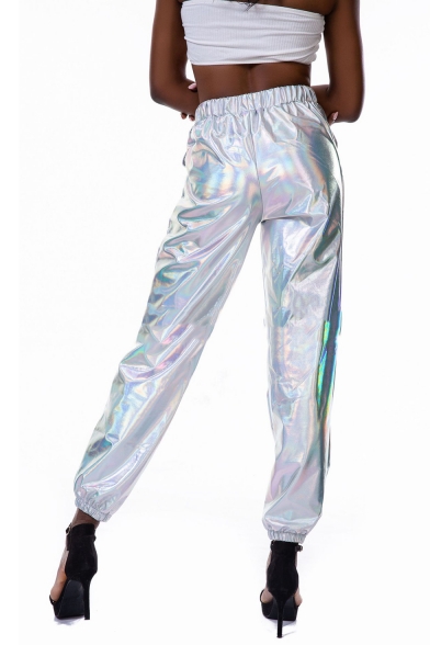 New Trendy Cool Reflective Light High Waist Elastic Cuff Leisure Sport Pants