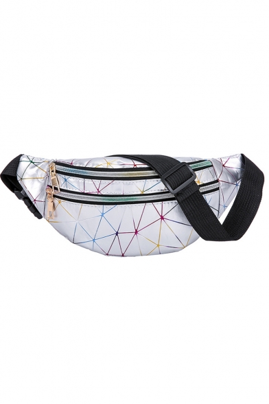 Popular Fashion Geometric Luminous Double Zipper Pocket Waterproof Utility Belt Bag 30*13*7 CM