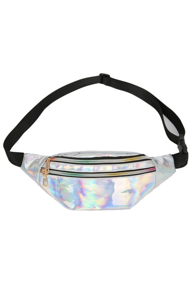 Popular Fashion Laser Plain Double Zipper Pocket Waterproof Utility Belt Bag 30*13*7 CM