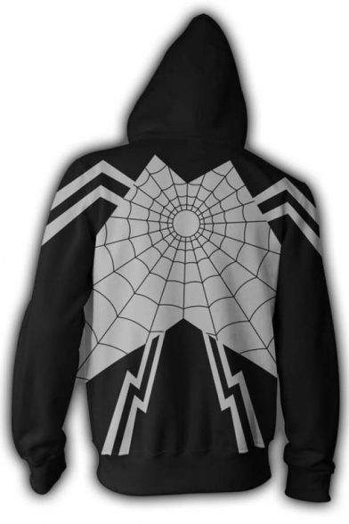 Popular Grey Spider Web Pattern Long Sleeve Zip Up Sport Fitted Hoodie