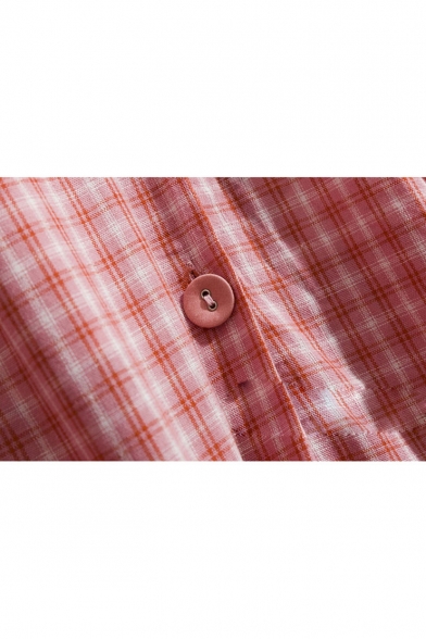 Red Check Print Button Down Chic Vintage Fashion A-Line Midi Skirt