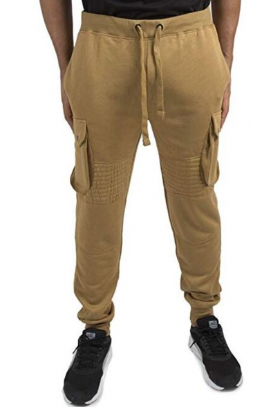 Simple Fashion Plain Large Flap Pocket Side Drawstring Waist Lounge Pants Cargo Pants for Men