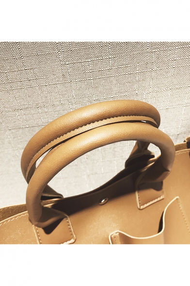 Simple Fashion Solid Color PU Leather Ruffled Pocket Embellishment Large Capacity Satchel Messenger Bag 34*27*10 CM