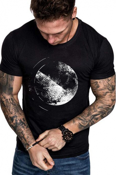 Simple Painting Planet Pattern Round Neck Short Sleeve Casual T-Shirt