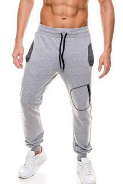 Stylish Colorblocked Pocket Patched Drawstring Waist Men's Casual Sport Sweatpants