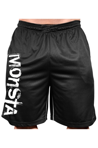 Summer Stylish Letter MONSTA Printed Elastic Waist Quick-drying Loose Active Shorts for Men