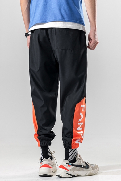 Summer Trendy Colorblock Letter Printed Drawstring Waist Loose Fit Men's Casual Track Pants
