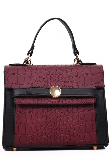 Trendy Crocodile Pattern Colorblock PU Leather Commuter Satchel Handbag 21*17*11 CM