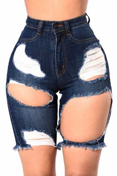 blue ripped denim shorts womens