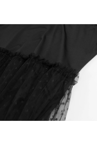 Womens Designer Fashion Black Sexy Black Mesh Maxi A-Line Asymmetrical Tulle Dress