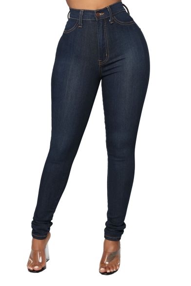 Womens Fashion High Rise Dark Blue Stretch Fit Skinny Jeans
