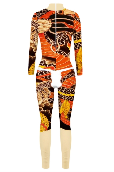Womens Hot Trendy Long Sleeve Printed Skinny Fitted Casual Playsuit Jumpsuits