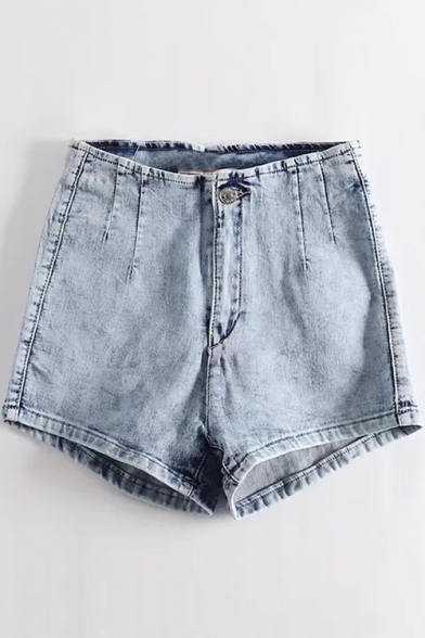 Womens Summer Vintage High Rise Washed Stretch Fit Denim Shorts