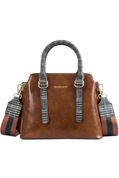 British Style Fashion Plaid Pattern Handle Letter Striped Strap Waxed Satchel Messenger Bag Handbag 24*20*11 CM