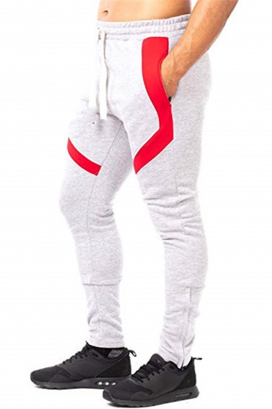 Casual Colorblock Patched Drawstring Waist Skinny Fit Men's Fashion Joggers Sport Sweat Pants