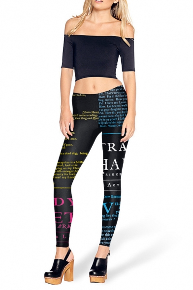 Cool Unique Classic Low Waist Multicolor Letter Skinny Fitted Legging Pants